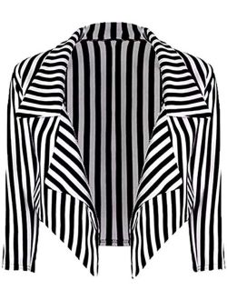 Loxdonz Women's Classic Sleeves Open Front Stripes Cropped Waterfall Crop Blazer Jacket Coat Cardigan