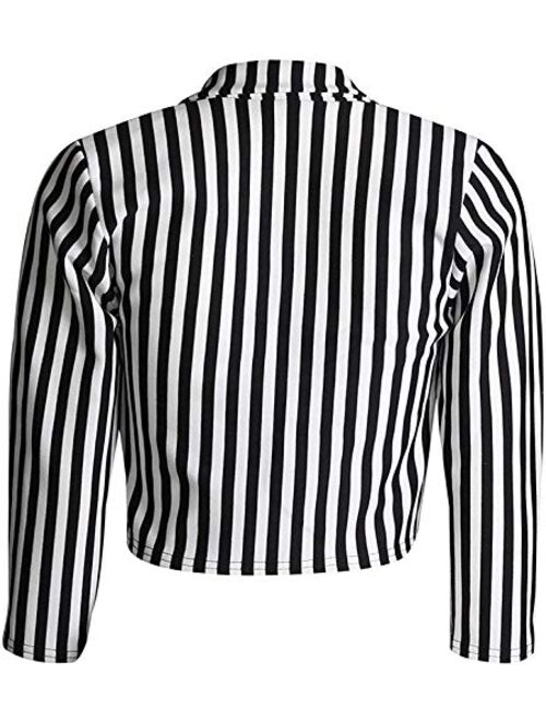 Loxdonz Women's Classic Sleeves Open Front Stripes Cropped Waterfall Crop Blazer Jacket Coat Cardigan