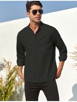 Men's Cotton Linen Henley Shirt Long Sleeve Hippie Shirts Casual Beach T-Shirt