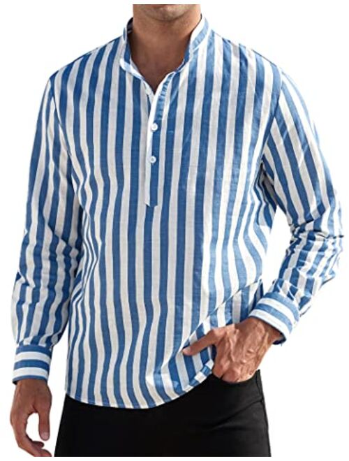 ZAFUL Men's Cotton Linen Henley Shirt Long Sleeve Hippie Shirts Casual Beach T-Shirt