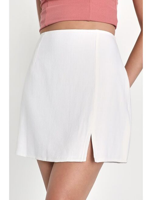 Lulus Effortless Outlook Ivory Linen Mini Skirt