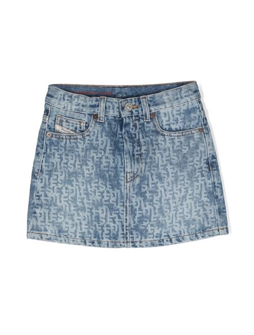 Diesel Kids monogram-print denim skirt