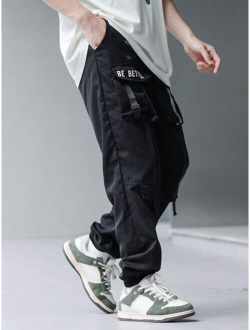 SHEIN Kids HYPEME Tween Boy Slogan Graphic Flap Pocket Cargo Pants
