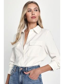 Simply Modern Ivory Long Sleeve Button-Up Top