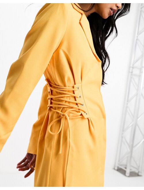 Y.A.S exclusive tailored blazer mini dress with corset lace up side in mango