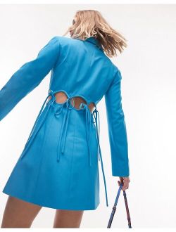 open back tie detail blazer dress in blue