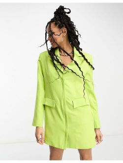 Extro & Vert boxy blazer dress in chartreuse with button details