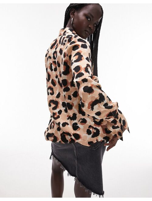 Topshop dusty leopard slim shirt in brown