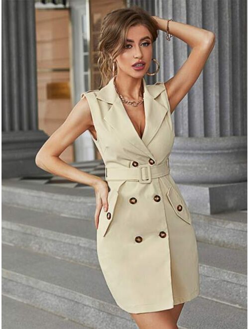 Sollinarry Double Breasted Buckled Belted Blazer Dress