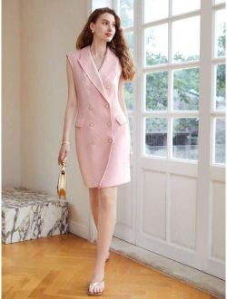 Premium Sleeveless Tweed Blazer Dress