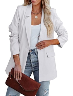Women's Casual Blazers Long Sleeve Open Front Button Work Office Blazer Jackets with Pockets