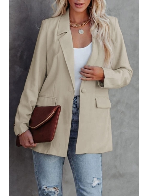PRETTYGARDEN Women's Casual Blazers Long Sleeve Open Front Button Work Office Blazer Jackets with Pockets