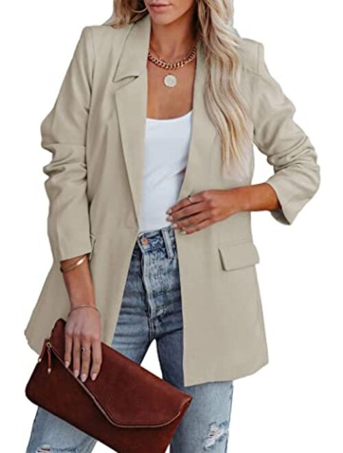 PRETTYGARDEN Women's Casual Blazers Long Sleeve Open Front Button Work Office Blazer Jackets with Pockets