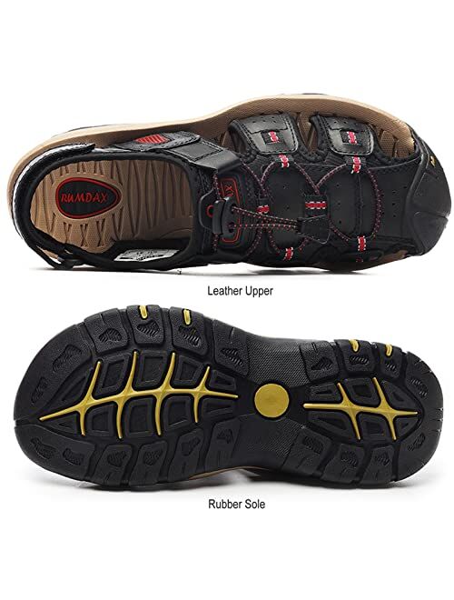 RUMDAX Men's Sport Sandals Outdoor Hiking Sandals Closed Toe Leather Athletic Trail Walking Casual Sandals Water Shoes