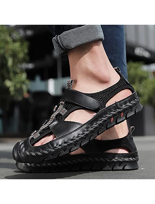 COSIDRAM Mens Sandals Leather Beach Shoes Outdoor Summer Sport Slip on Sandals Comfort Breathable Fashion Slippers Handmade for Male