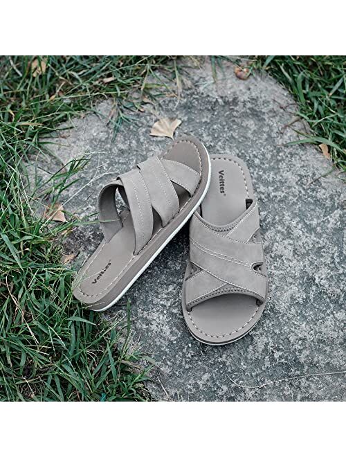 Veittes Men's Slide Sandals - Comfortable Casual Open Toe Outdoor Indoor Summer Sandals.