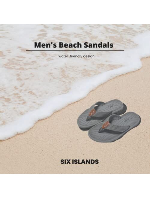 SIX ISLANDS Mens Beach Sandals Arch Support Thong Flip Flop for Men