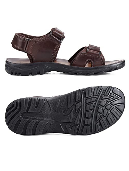 FIEEIF Sandals for Men Leather Open Toe Outdoor Athletic Comfortable Fisherman Sandal Men's Summer Casual Shoes