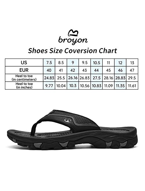 BROYON Mens Beach Flip Flops Thong Sandals Comfort Slip-on Arch Support Summer Quick Dry Athletic Sport Sandals US Size 7.5-13