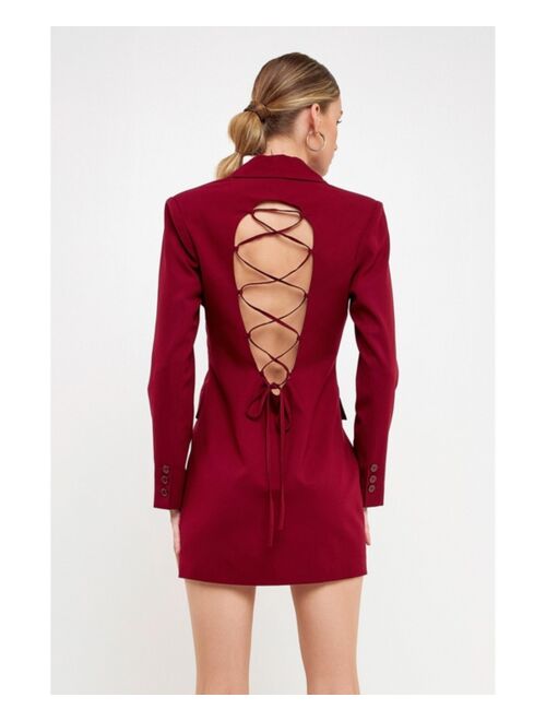 ENDLESS ROSE Women's Collared Dress with Open Back Detail