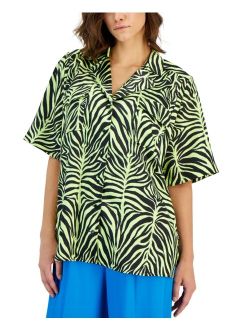 HUGO Women's Zebra-Print Short-Sleeve Button-Down Shirt