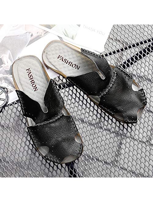 Aliwendy Mens Leather Sandals Casual Slippers Non-Slip Outdoor Slides Fashion Summer Beach Closed Toe Shoes