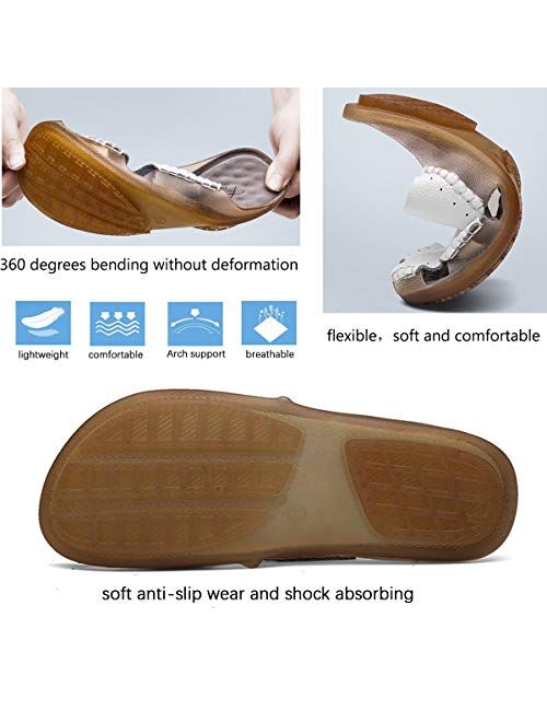 Aliwendy Mens Leather Sandals Casual Slippers Non-Slip Outdoor Slides Fashion Summer Beach Closed Toe Shoes