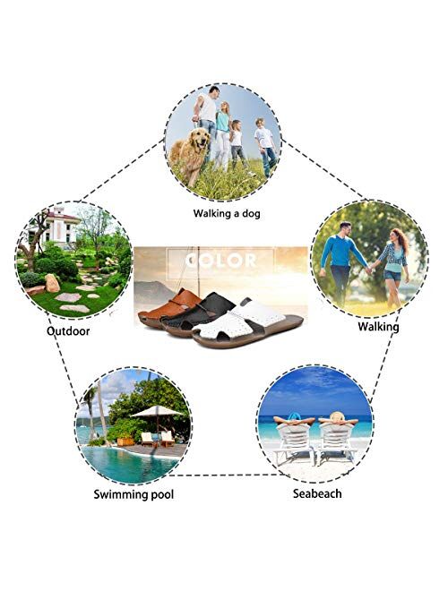 Aliwendy Mens Leather Sandals Casual Slippers Non-Slip Outdoor Slides Fashion Summer Beach Closed Toe Shoes