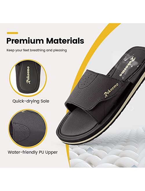 Roknemo Mens Slide Sandals Adjustable Athletic Casual Comfort Lightweight Open Toe Slides Sport Sandals with Memory Foam Soft Cushion Footbed
