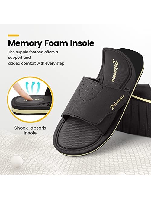 Roknemo Mens Slide Sandals Adjustable Athletic Casual Comfort Lightweight Open Toe Slides Sport Sandals with Memory Foam Soft Cushion Footbed