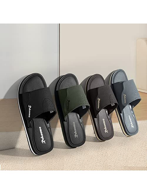 Roknemo Mens Slide Sandals Adjustable Athletic Casual Comfort Lightweight Open Toe Slides Sport Sandals with Memory Foam Soft Cushion Footbed