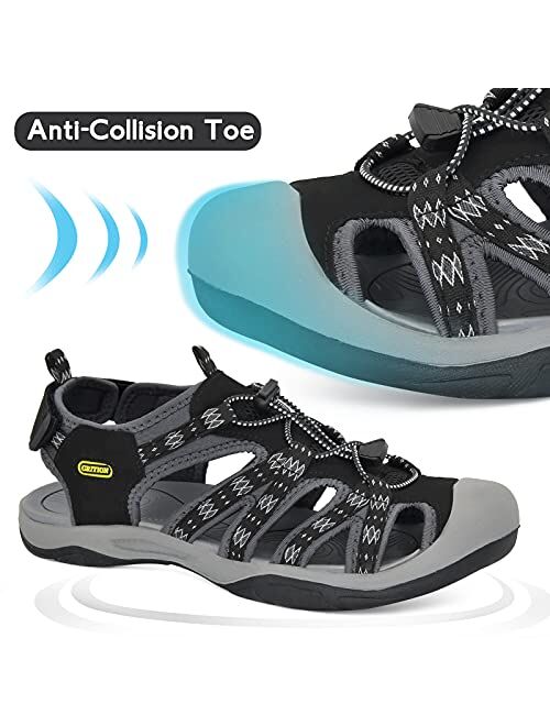 GRITION Mens Closed Toe Hiking Sandals Outdoor, Waterproof Fisherman Athletic Water Sandals for Trekking Walking Sandals Summer Beach