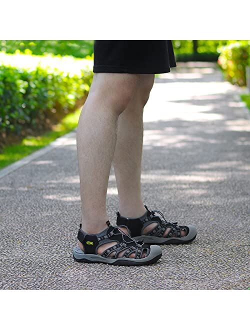 GRITION Mens Closed Toe Hiking Sandals Outdoor, Waterproof Fisherman Athletic Water Sandals for Trekking Walking Sandals Summer Beach