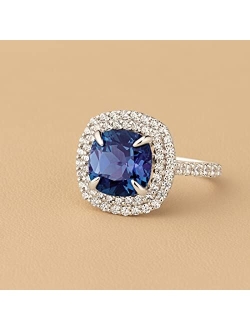 5.75 Carats Created Alexandrite Lab Grown Diamond Ring in 14K White or Yellow Gold, Color-Changing Cushion Cut, Sizes 4 to 10