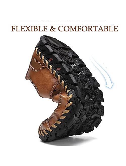 Bitiger Mens Closed Toe Leather Sandals Outdoor Fisherman Sporty Summer Shoes Breathable Loafer Slipper for Hiking Sporting