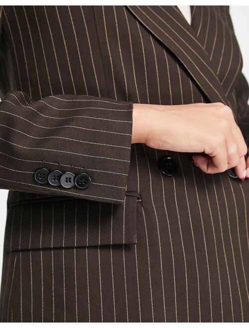 Pull&Bear pinstripe blazer with contrast stripe in brown