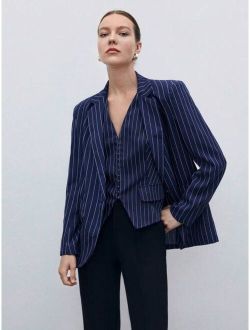 SHEIN BIZwear Striped Print Single Button Blazer Without Vest Workwear