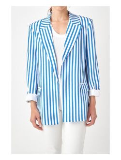 Women's Striped Pocketed Blazer