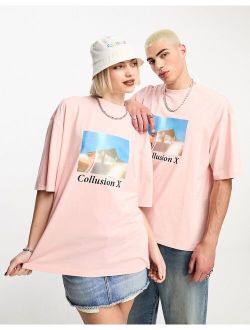 Unisex photographic front print t-shirt in pink