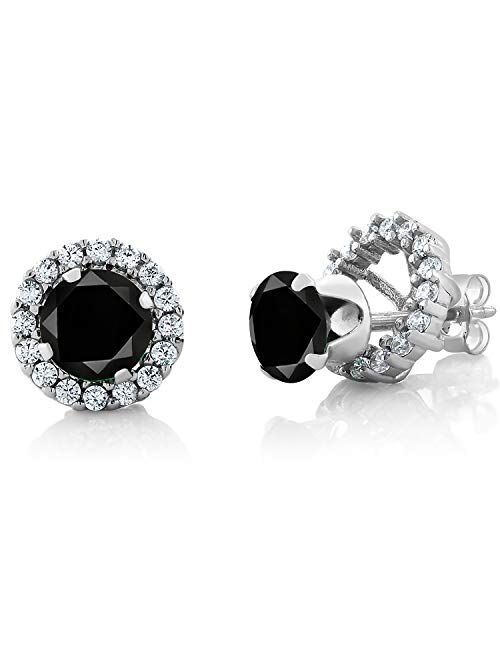 Gem Stone King 2.10 Ct Round Black AAA Diamond 925 Sterling Silver Removable Jacket Stud Earrings