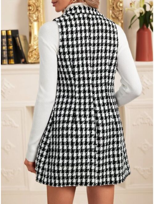 SHEIN Prive Houndstooth Double Breasted Blazer Vest
