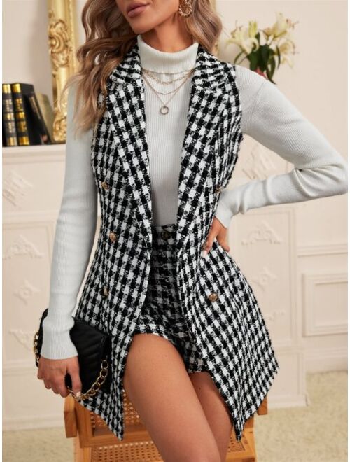 SHEIN Prive Houndstooth Double Breasted Blazer Vest