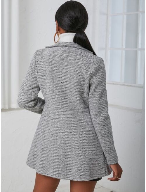 SHEIN Frenchy Lapel Neck Open Front Tweed Overcoat