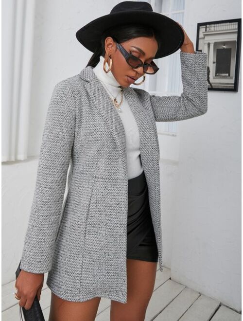 SHEIN Frenchy Lapel Neck Open Front Tweed Overcoat