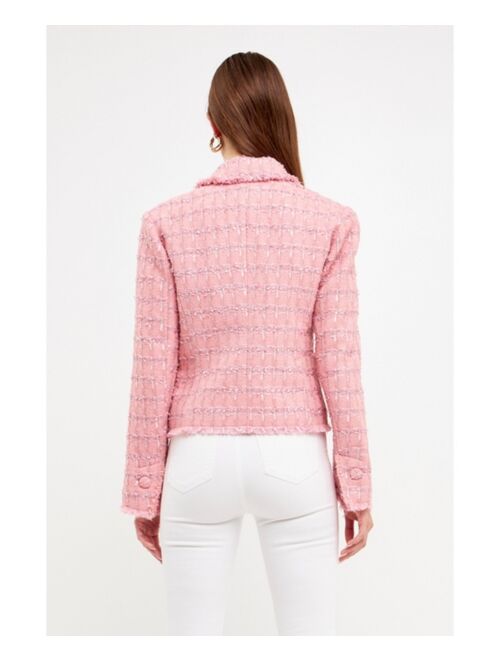 ENGLISH FACTORY Women's Tweed Fringed Fitted Blazer