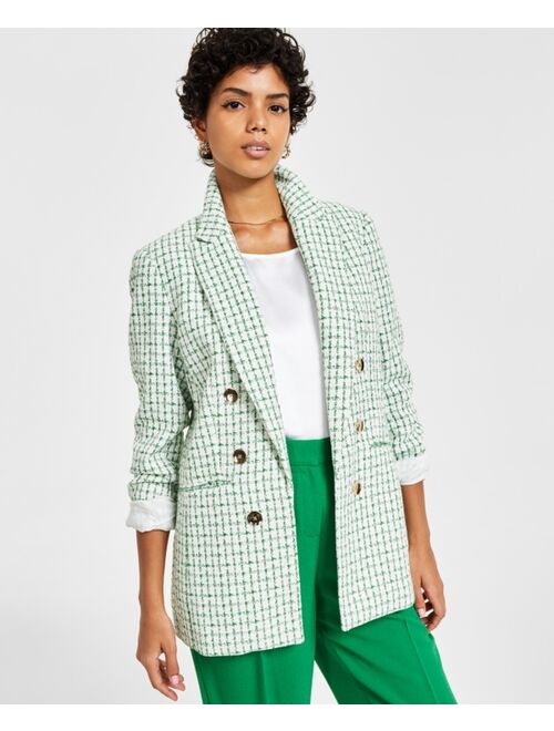 BAR III Women's Plaid Tweed Faux-Double-Breasted Jacket, Created for Macy's