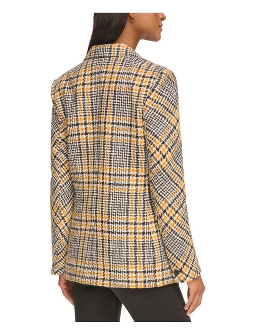 KARL LAGERFELD PARIS Women's Tweed Plaid One-Button Blazer