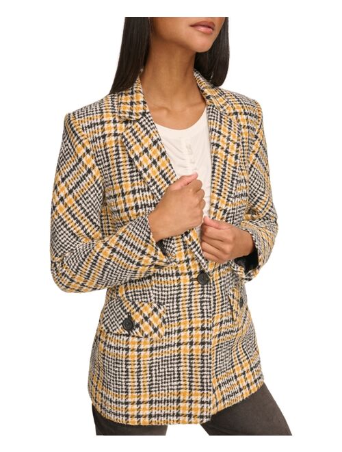 KARL LAGERFELD PARIS Women's Tweed Plaid One-Button Blazer