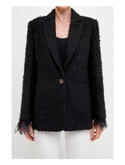 Women's Feather-Trimmed Tweed Blazer