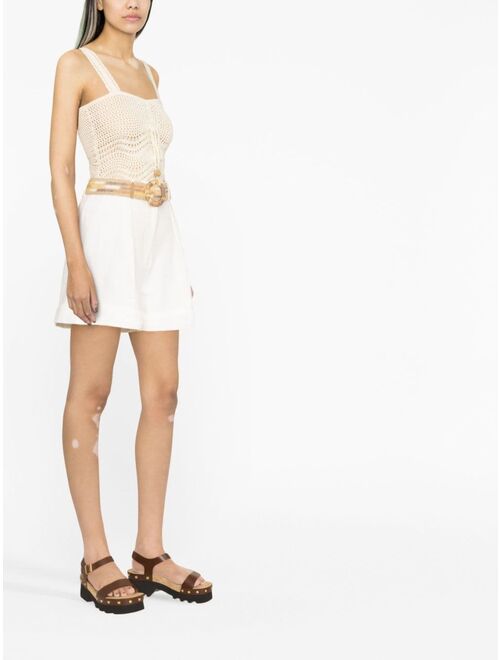 ZIMMERMANN belted pleated cotton shorts